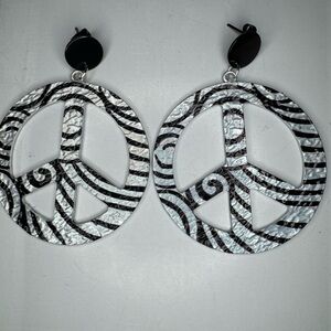 New black and silver peace sign earrings